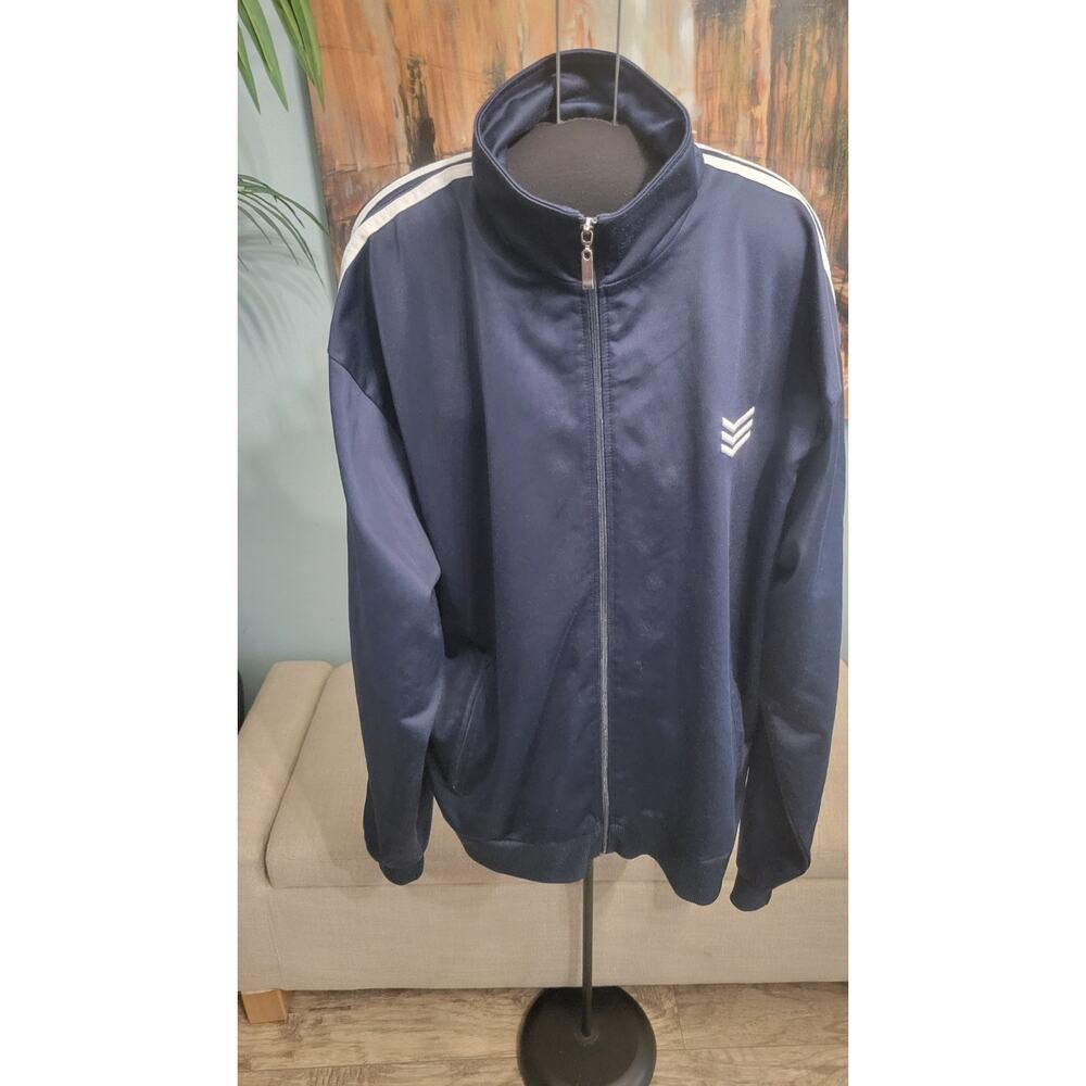 Range Men’s Full-Zip Track Jacket XL Navy Blue White Stripe Athletic Retro Style